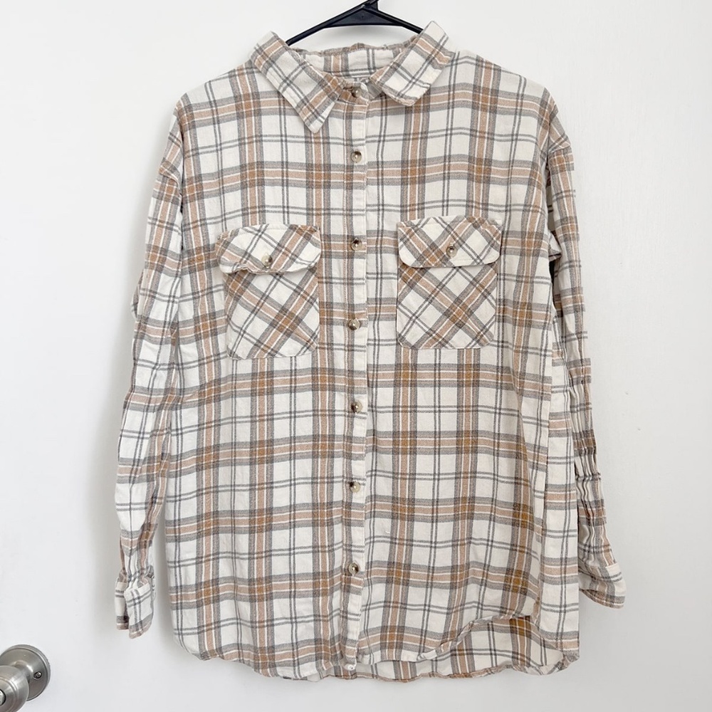 Gold Grey Plaid Button Down Shirt Mens Size XS BKE Buckle Eased Fit Cotton